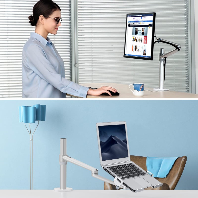 Viozon Laptop/Notebook/Projector Mount Stand,Height Adjustable Single Arm Mount Support 12-17 inch Laptop/Notebook/Tablet, Free Removable VESA 75X75 and 100X100 for Monitor 17-32 inch (Silver) - Image 2